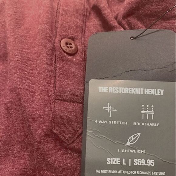 Fabletics Men's Restoreknit Burgundy Long Sleeve Henley Pullover Tee - Picture 14 of 15